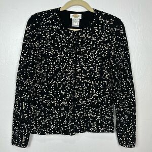 Talbots Vintage  Merino Wool Blend Black Beaded Sequins Cardigan Sweater Size S